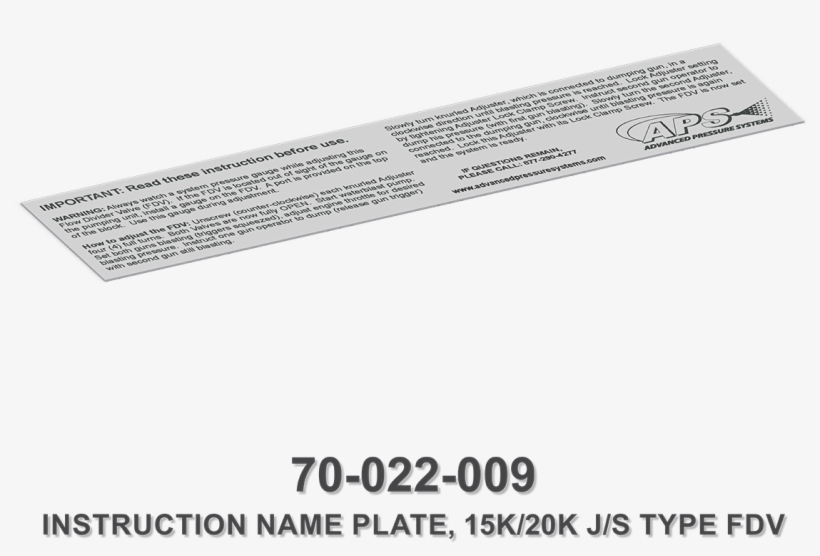 15k/20k Flow Divider Valve Instruction Name Plate, transparent png download