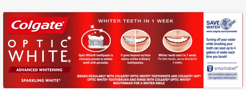 Colgate Optic White Whitening Toothpaste, Sparkling, transparent png download