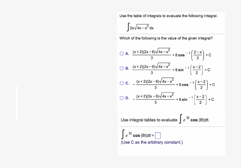 Use The Table Of Integrals To Evaluate The Following, transparent png download