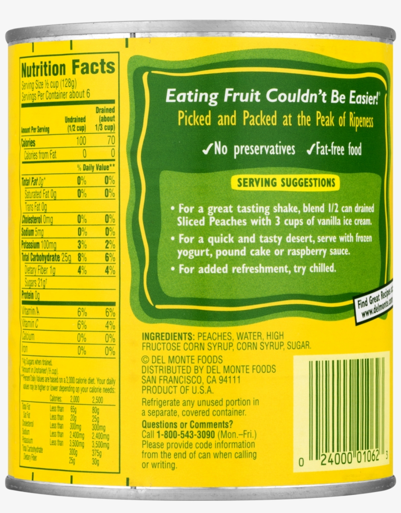 Del Monte Sliced Peaches,, transparent png download