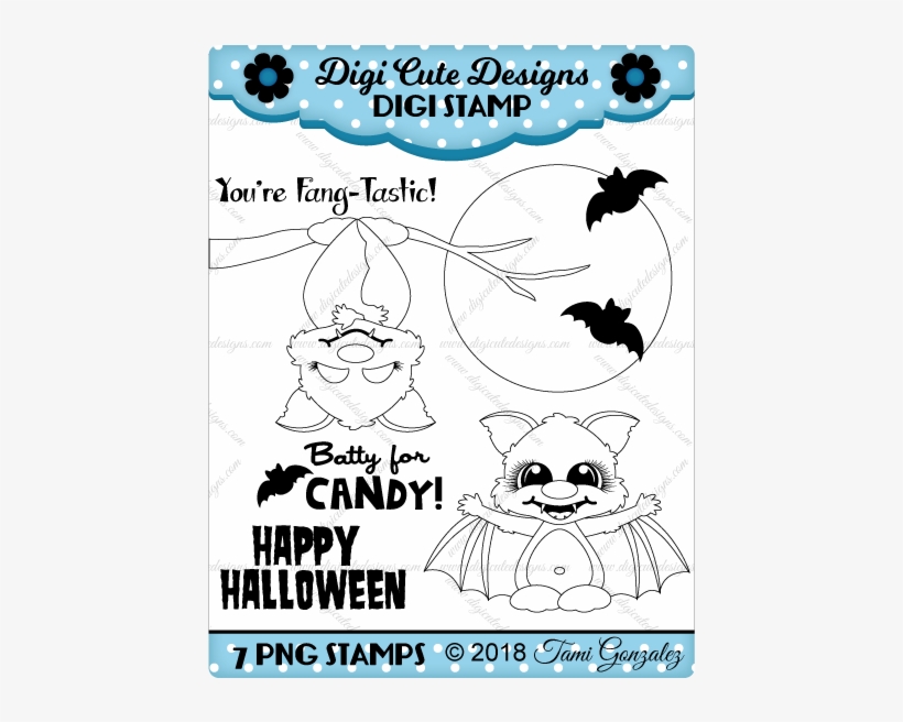 A Little Batty Digi Stamp-halloween, Bat, Moon, Branch - Rubber Stamping, transparent png download