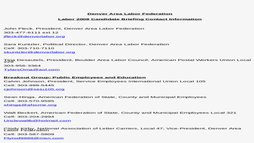 Denver Area Labor Federation Labor 2009 Candidate Briefing, transparent png download