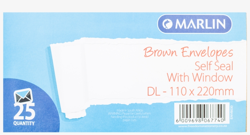Marlin Envelopes Dl Brown With Window 25's Self Seal, transparent png download