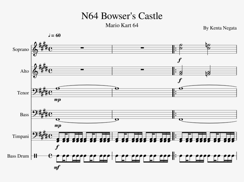 N64 Bowser's Castle Sheet Music For Voice, Timpani,, transparent png download