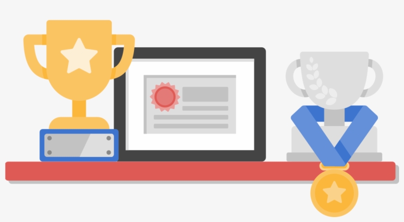 Certificate And Trophies On A Shelf, transparent png download