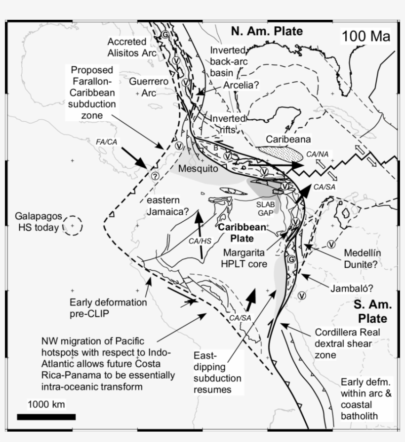 100 Ma Reconstruction Of The Circum-caribbean Region, transparent png download
