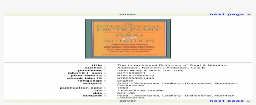 Org The International Dictionary Of Food Amp Nutrition, transparent png download