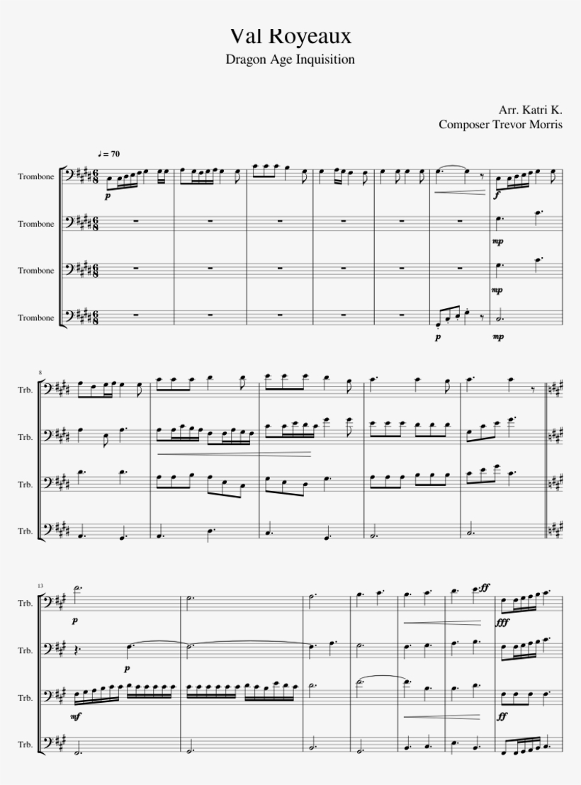 Dragon Age Inquisition Sheet Music For Trombone Download, transparent png download