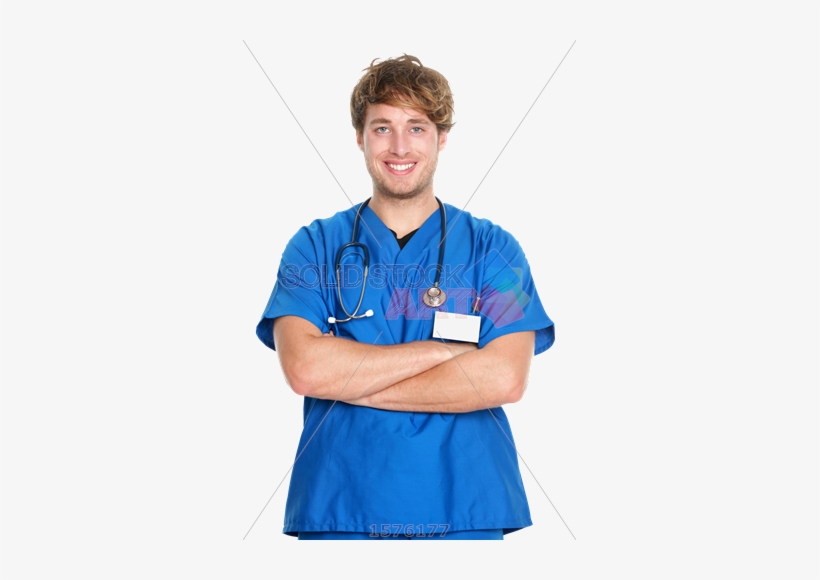 Stock Photo Of Confident Brunet Male Nurse In Blue - Male Nurse, transparent png download
