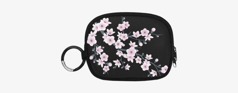 Cherry Blossoms Sakura Floral Pink Black Coin Purse - Black Bags With Sakura Blossoms, transparent png download