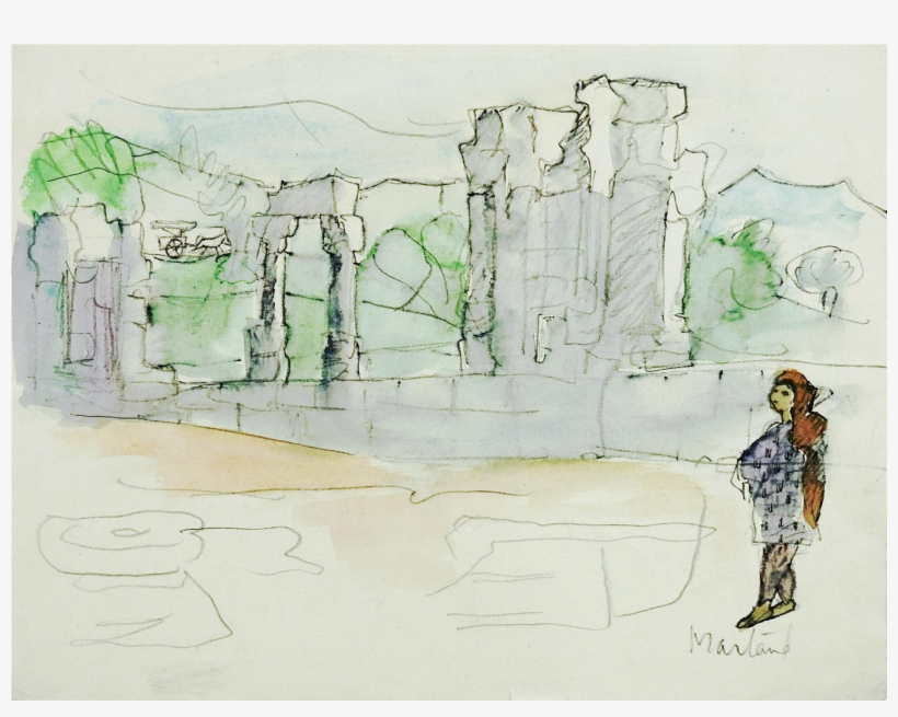 Ancient Ruins Watercolor Study Painting Chairish - Watercolor Painting, transparent png download