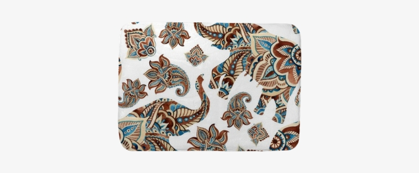 Watercolor Ethnic Elephant With Paisley Elements Background - Ultraform Elephant Küçük Kaymaz Tepsi, transparent png download