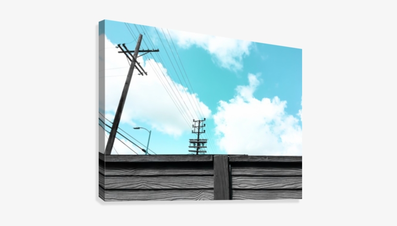 Electric Pole With Wooden Wall And Blue Cloudy Sky - Blue, transparent png download
