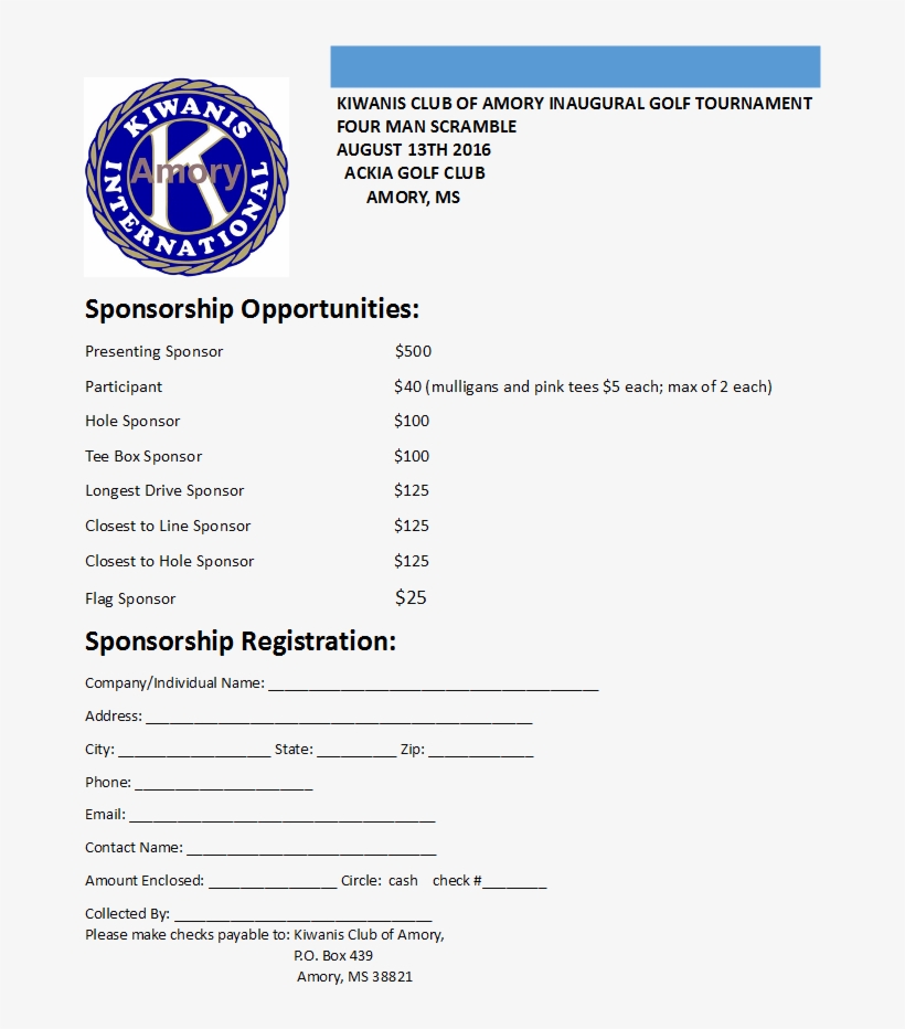 Golf Registration The Kiwanis Club Amory Golf Tournament, transparent png download