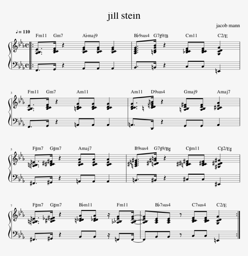Jill Stein By Jacob Mann Sheet Music For Piano Download, transparent png download
