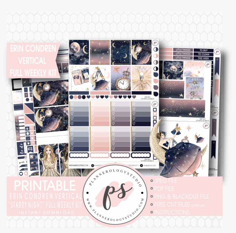 Starry Night Full Weekly Kit Printable Planner Stickers, transparent png download