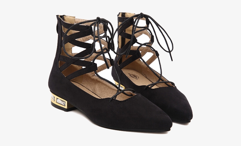 Black Suede Lace Up Pointy Toe Ballet Flats - Pointe Shoe, transparent png download