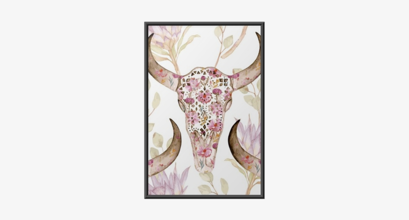 Watercolor Seamless Pattern With Skull In Flowers, - Watercolor Painting, transparent png download