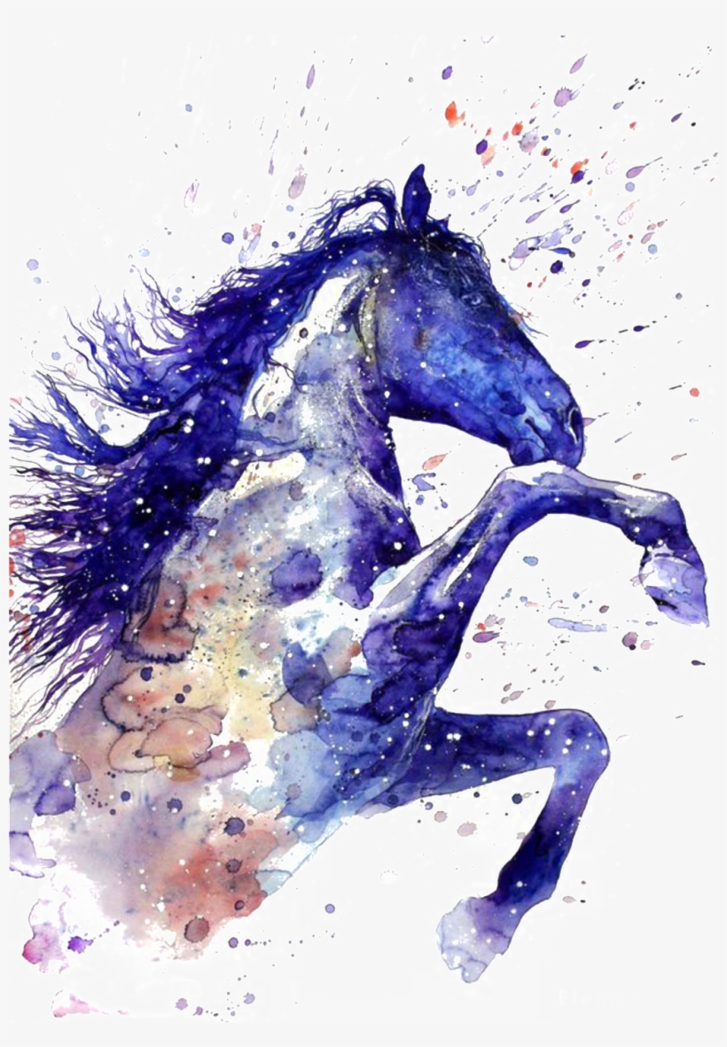 The Blue Painted Horse Pattern Material - Watercolor Horse, transparent png download