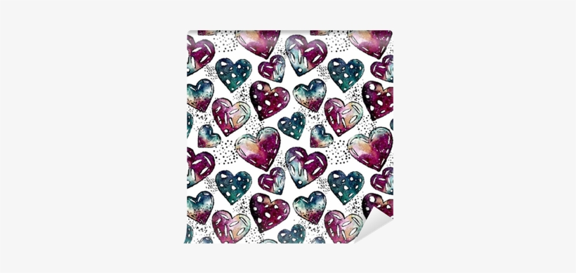 Seamless Pattern Of Black Dots And Watercolor Hearts - Watercolor Painting, transparent png download