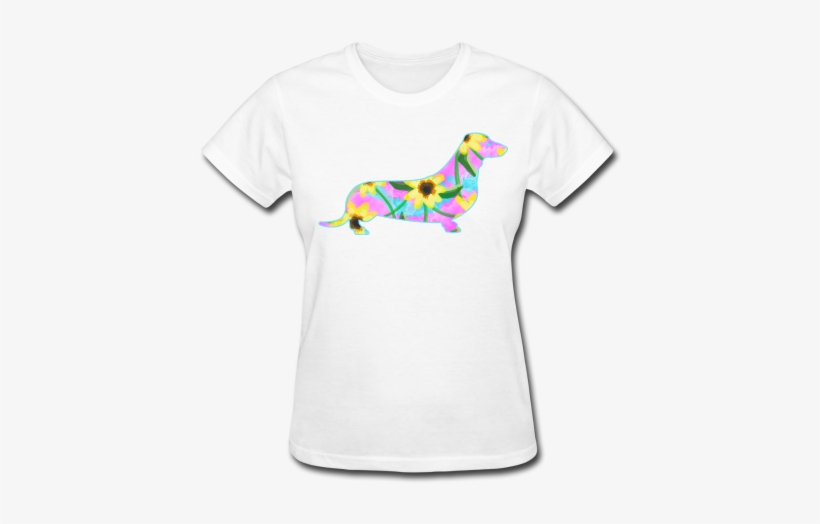 Dachshund Watercolor Sunflowers - Xmas T Shirt Design, transparent png download