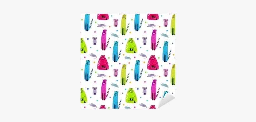 Seamless Pattern Of A Funny Cat, Mouse And Balls - Illustration, transparent png download