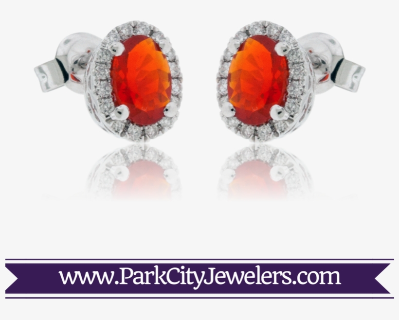 Oval Fire Opal And Diamond Stud Earrings, transparent png download