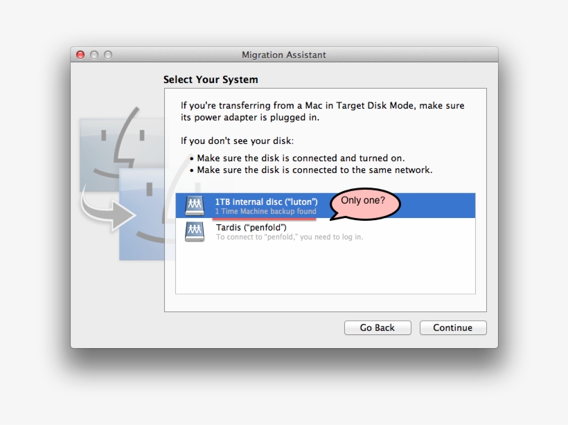 Migration Assistant, Showing Only One Time Machine, transparent png download