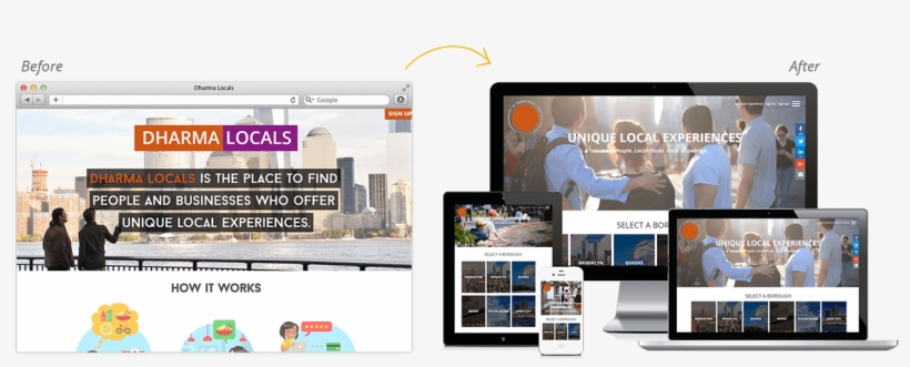 Dharma Locals Website Design Before & After, transparent png download