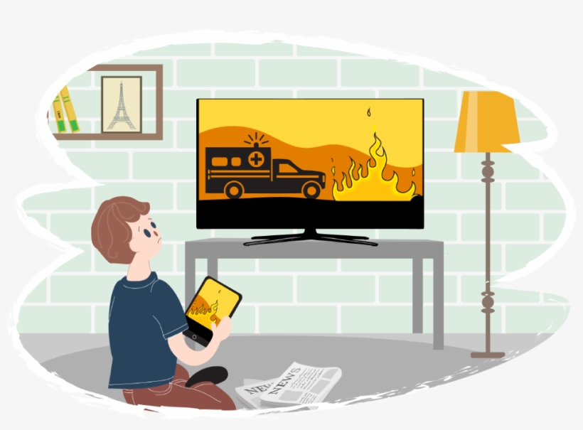 Boy Watching Tv And Ipad With Scary News On Them - Kids Helpline, transparent png download