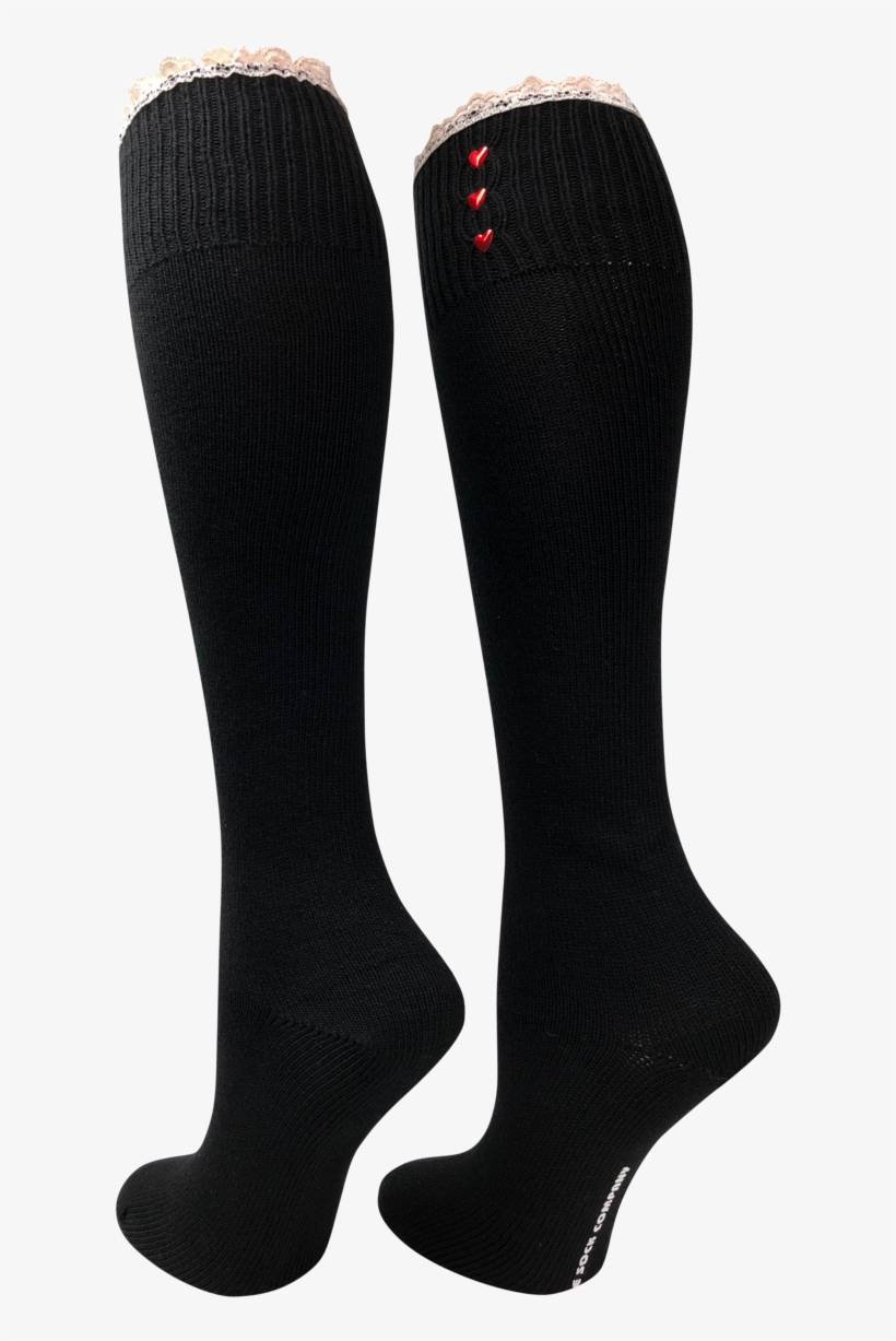Black Knee High Lace Boot Socks With Hearts And Lace, transparent png download