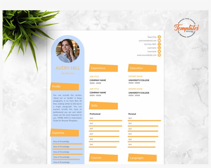 Resume Template For Word And Pages "avery Hill" By, transparent png download