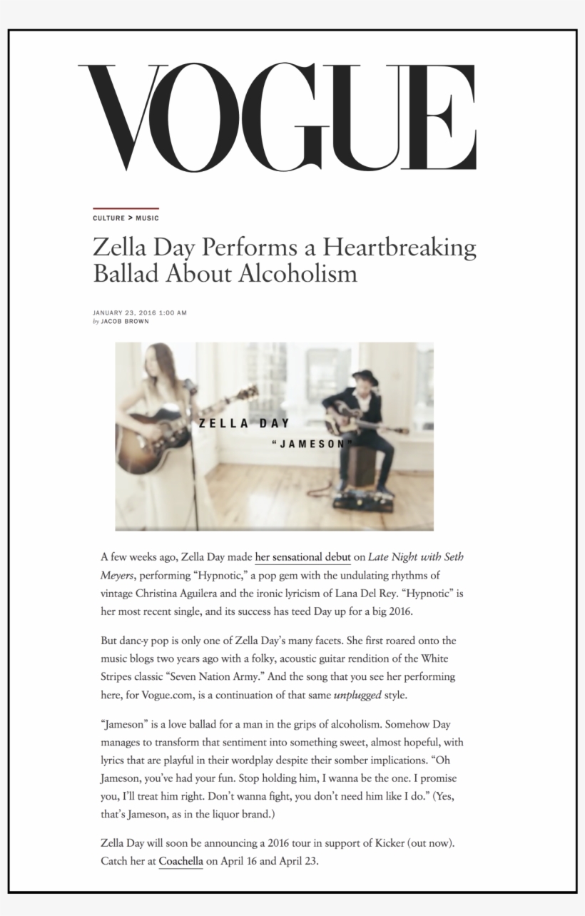 Vogue - Zella Day, transparent png download