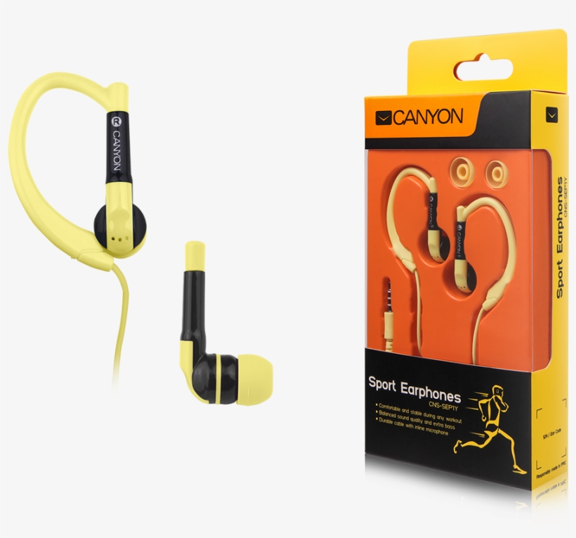 Canyon Sport Earphones, Over-ear Fixation, Inline Microphone,, transparent png download
