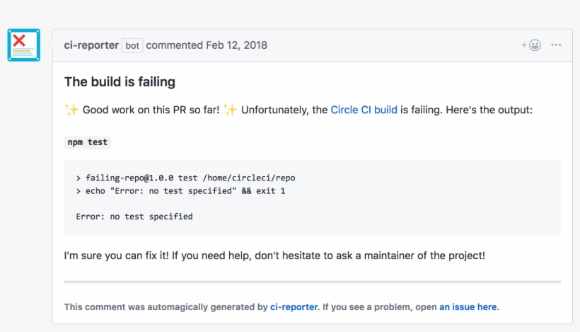 Ci-reporter Commenting On A Pr With Failed Build Log, transparent png download