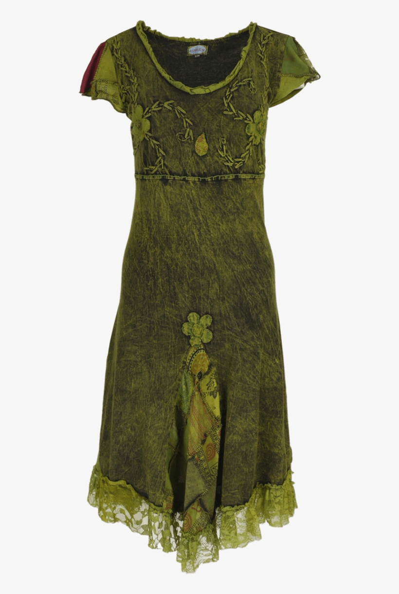Handmade Stonewashed Cotton Flared Dress With Applique,, transparent png download