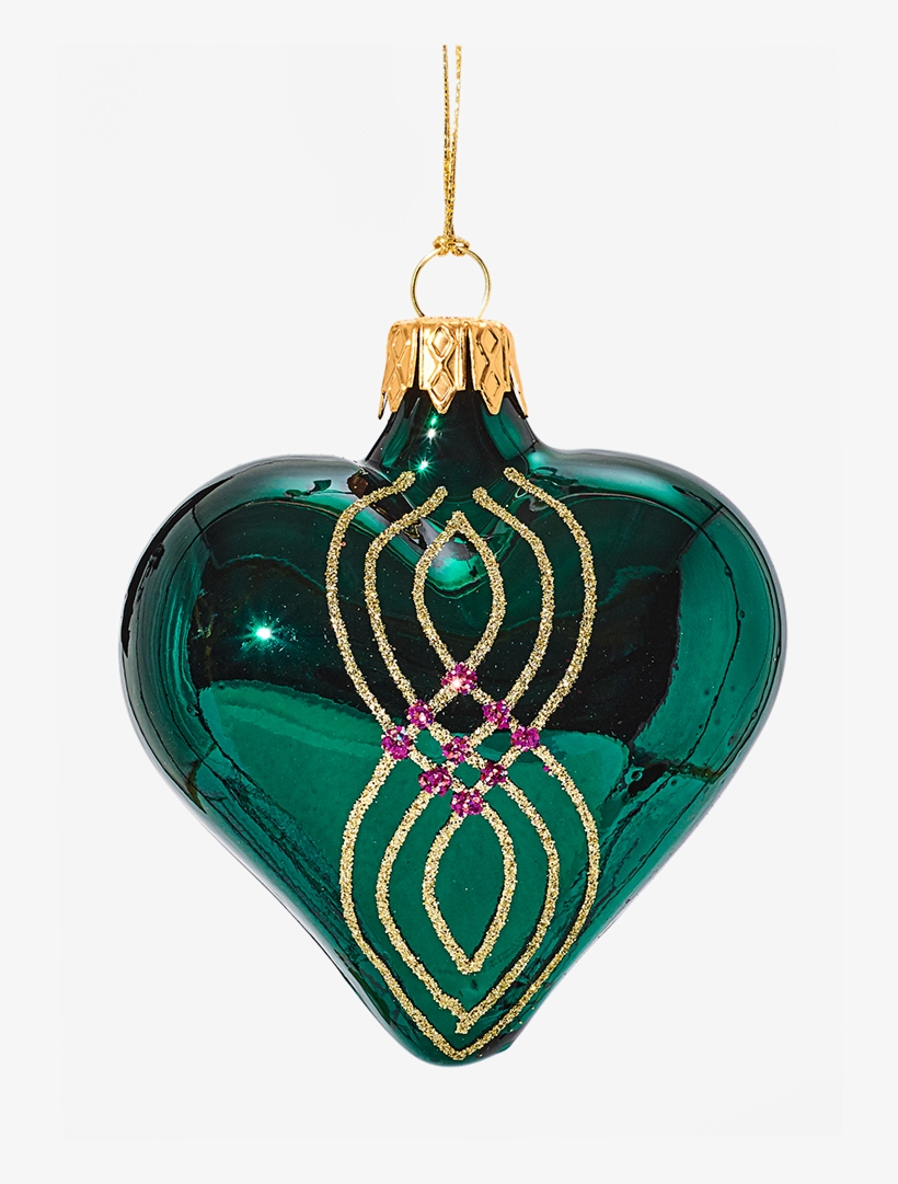 Heart Green With Golden And Pink Decor - Christmas Ornament, transparent png download