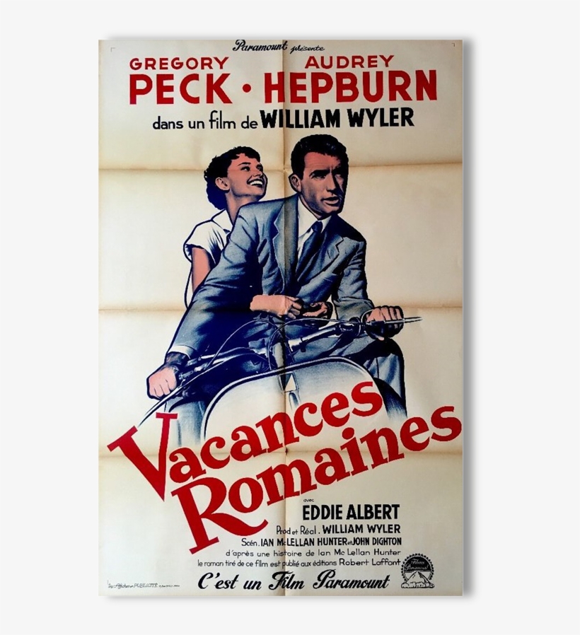 Affiche Ancienne Vespa Vntage Vacances Romaines Audrey - Film Poster Roman Holiday, transparent png download