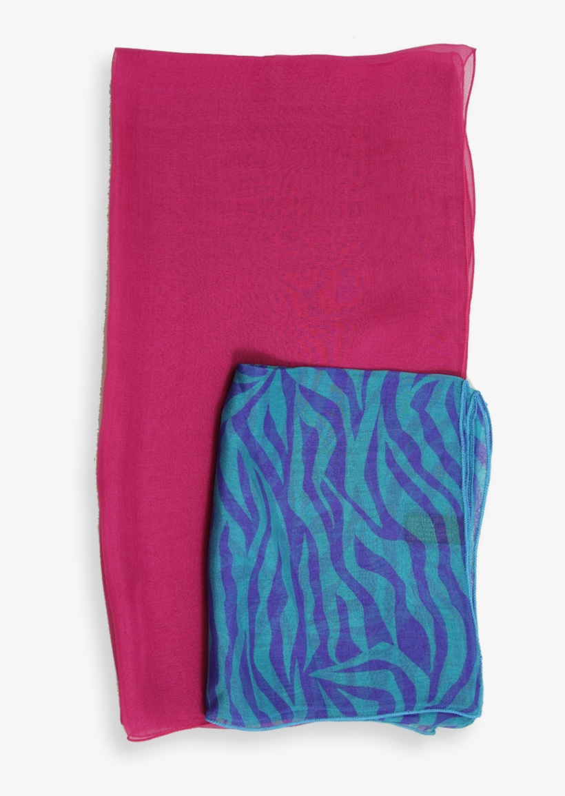 Scarf Silk Printed Stripes Turquoise Violet Uni Pink - Wool, transparent png download