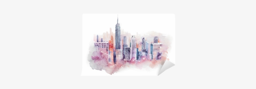 Watercolor Drawing Cityscape Big City Downtown Aquarelle Dibujo