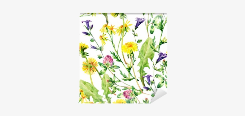 Meadow Watercolor Wild Flowers Seamless Pattern Wall - Watercolor Painting, transparent png download