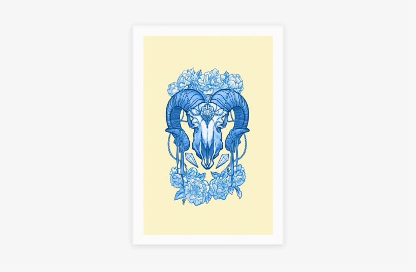 Flowery Ram Skull Poster - Flowery Ram Skull Tote Bag: Funny Tote Bag From Lookhuman., transparent png download