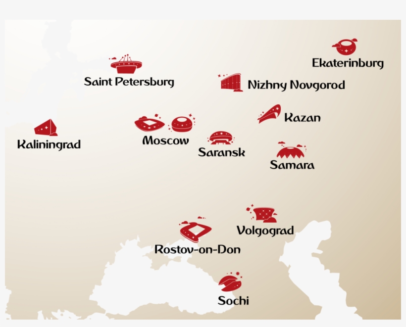 Map Of The Host Cities - City Of World Cup 2018, transparent png download