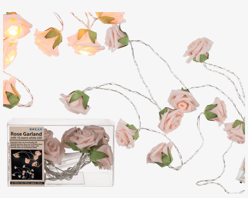 Garland With Rose Coloured Mini Roses & 10 Warmwhite - Led Ljusslinga Rosor, transparent png download
