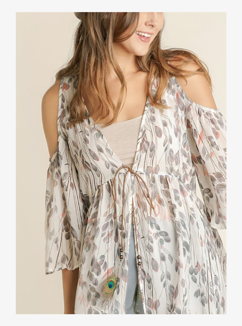 Ivory Feather Detailed Cold Shoulder Duster - Photo Shoot, transparent png download