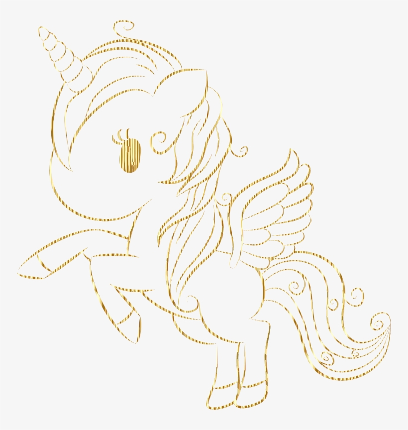Cuddly Unicorn By Annalise1988 Line Art Gold No Bg - Cartoon, transparent png download