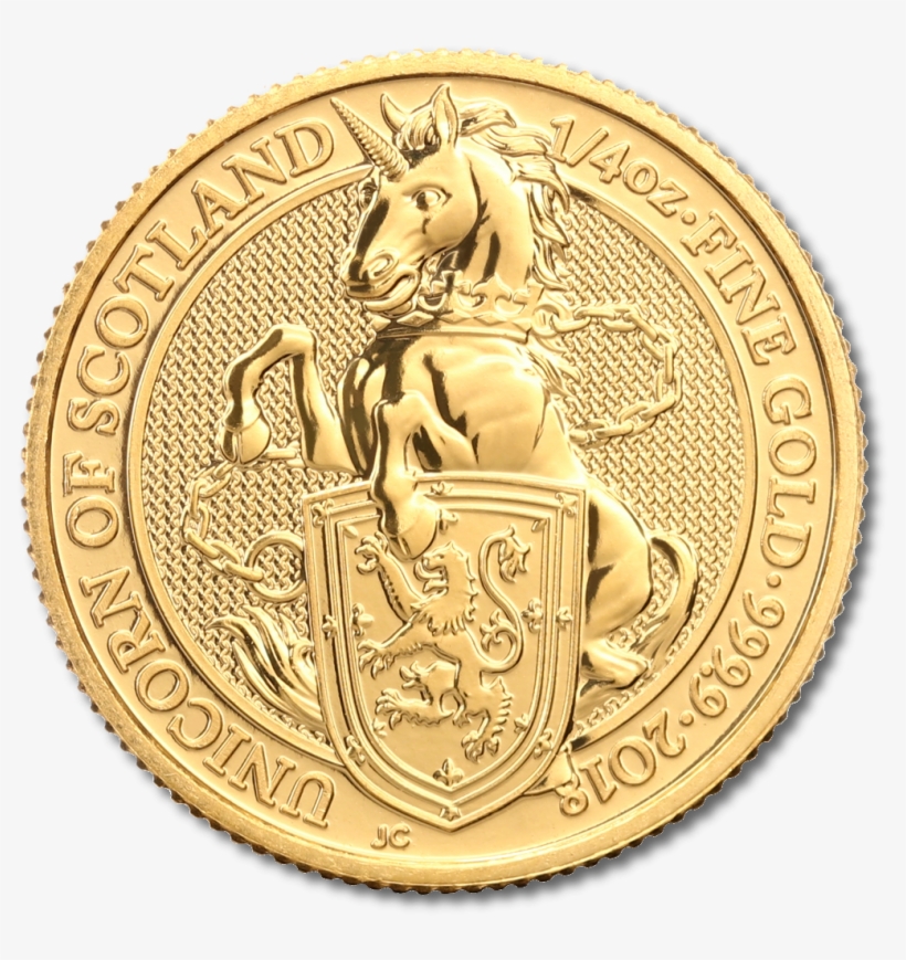 Queen's Beasts Unicorn 1/4oz Gold Coin 2018 Motif - Southwest United Industries, transparent png download