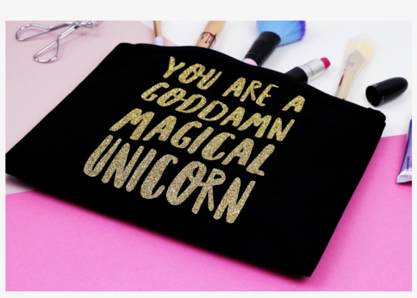 Goddamn Magical Unicorn Makeup Bag In Black And Gold - Placemat, transparent png download