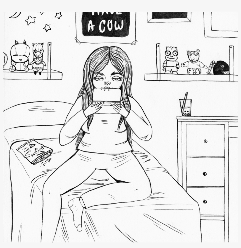 Inking Of Gamer Girl - Cartoon, transparent png download