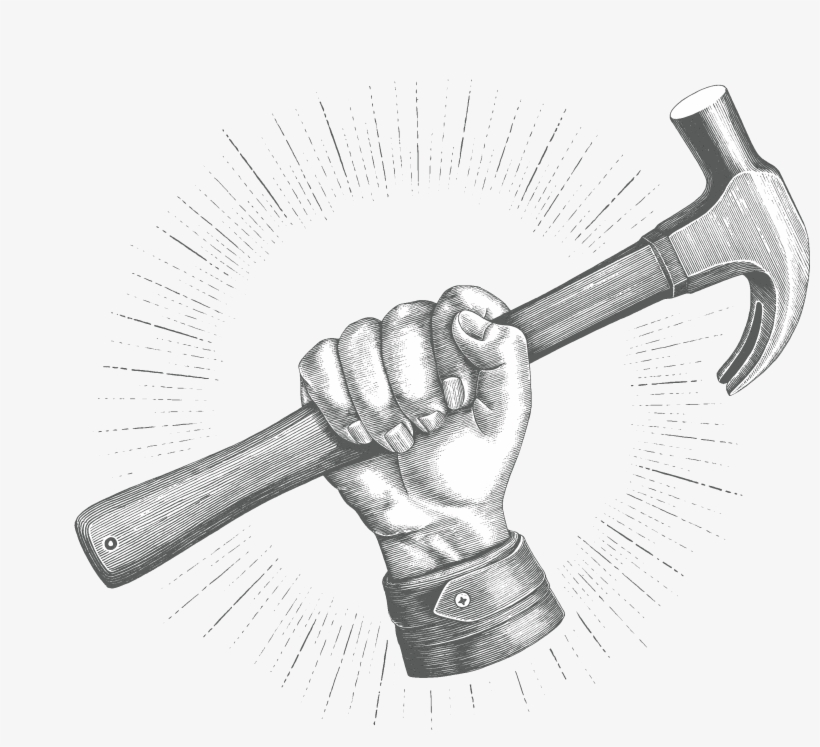 Antique Engraving Of Hand Holding A Hammer - Carpenter Logo, transparent png download
